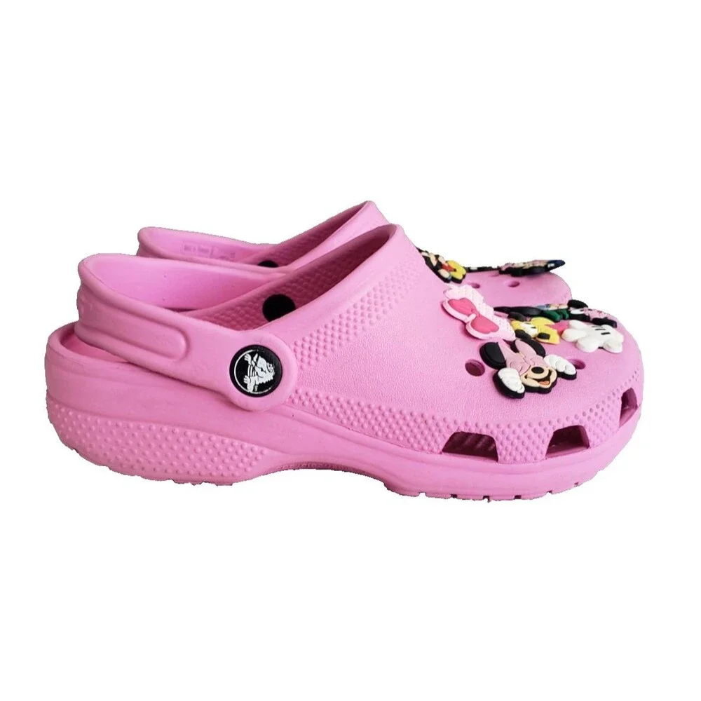 Crocs Classic Clog Junior Size  J1 Taffy Pink Kids Slip on Shoes Mickey & Minnie
